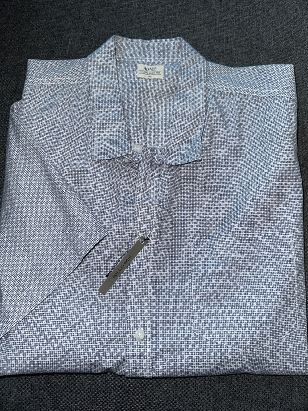 Short Sleeve Button-Up cotton Shirt - Blue Micro Pattern